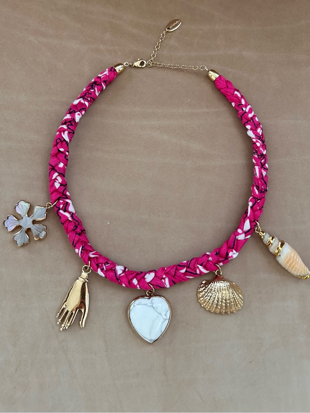 Free People Sky Charm Pink & Gold Toned Necklace NWOT